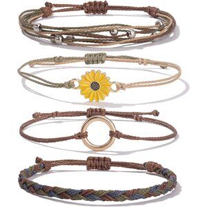 Sunflower String Bracelet Boho Rope Wrap Jewelry for Women Summer Beach Gift